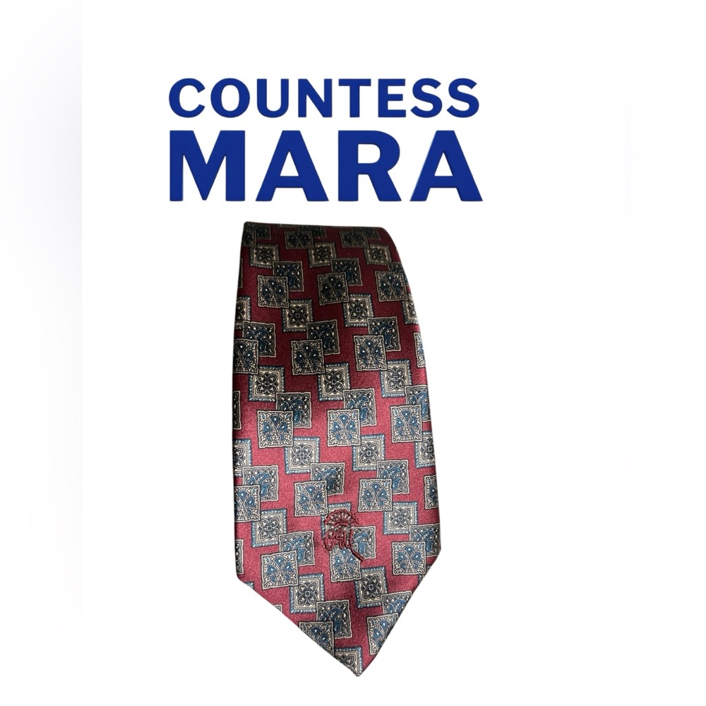 Countess Mara Red and Blue Geometric Silk Tie